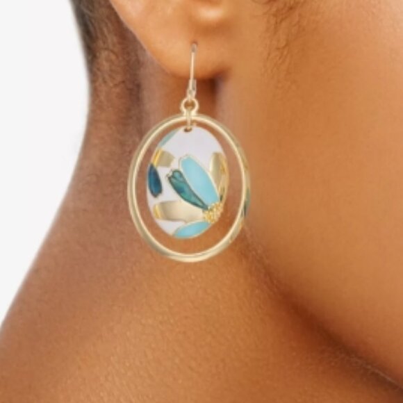 NAPIER Retro Flower Gold Multicolor Enamel Orbital Oval Shaped Earrings**NEW! - Picture 2 of 2